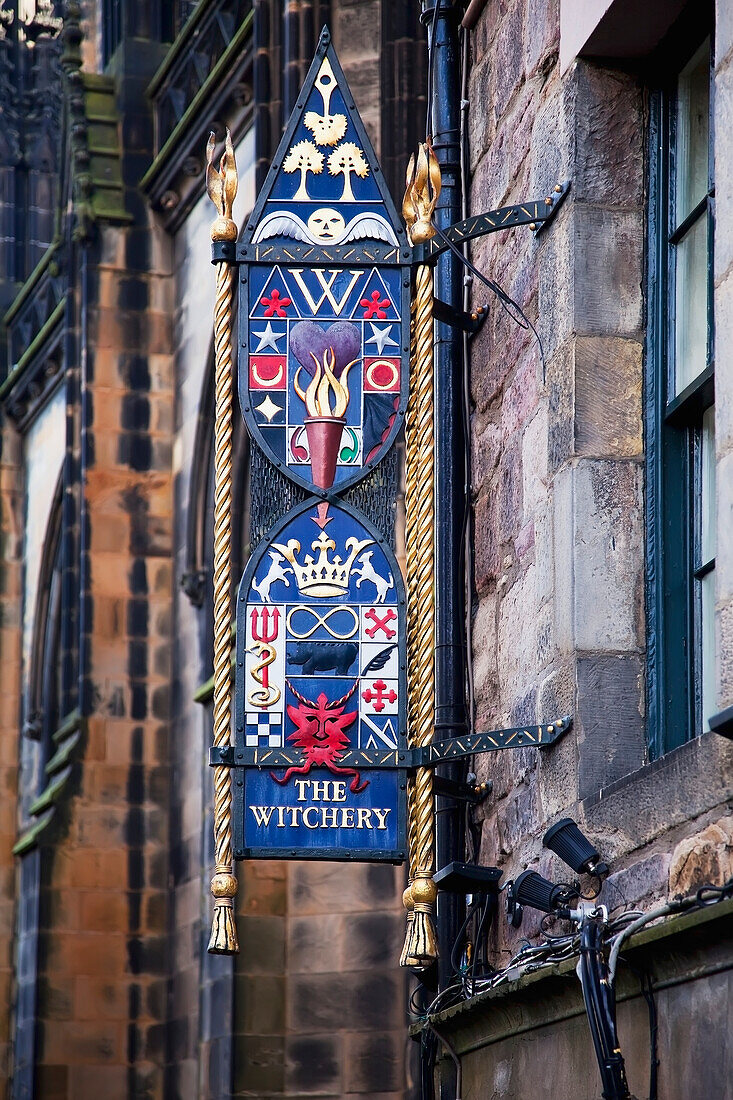 Commercial sign of Witchery by Castle, Edinburgh, Scotland, United Kingdom