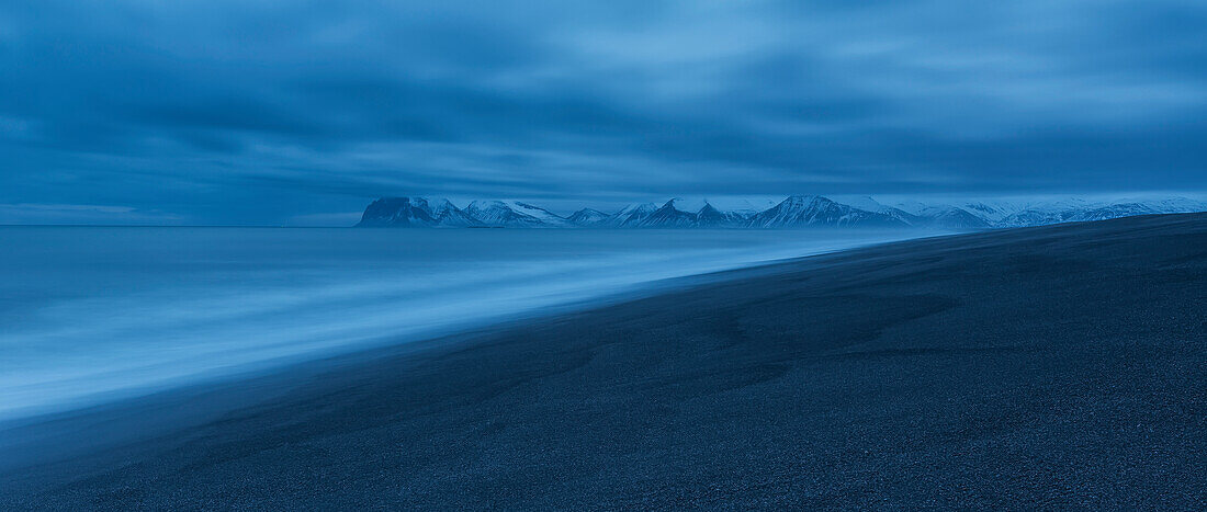 Long night exposure along the east coast of Iceland, Iceland