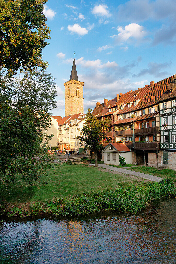 Kraemerbruecke with half-timbered buildings, Erfurt, Thuringia, Germany