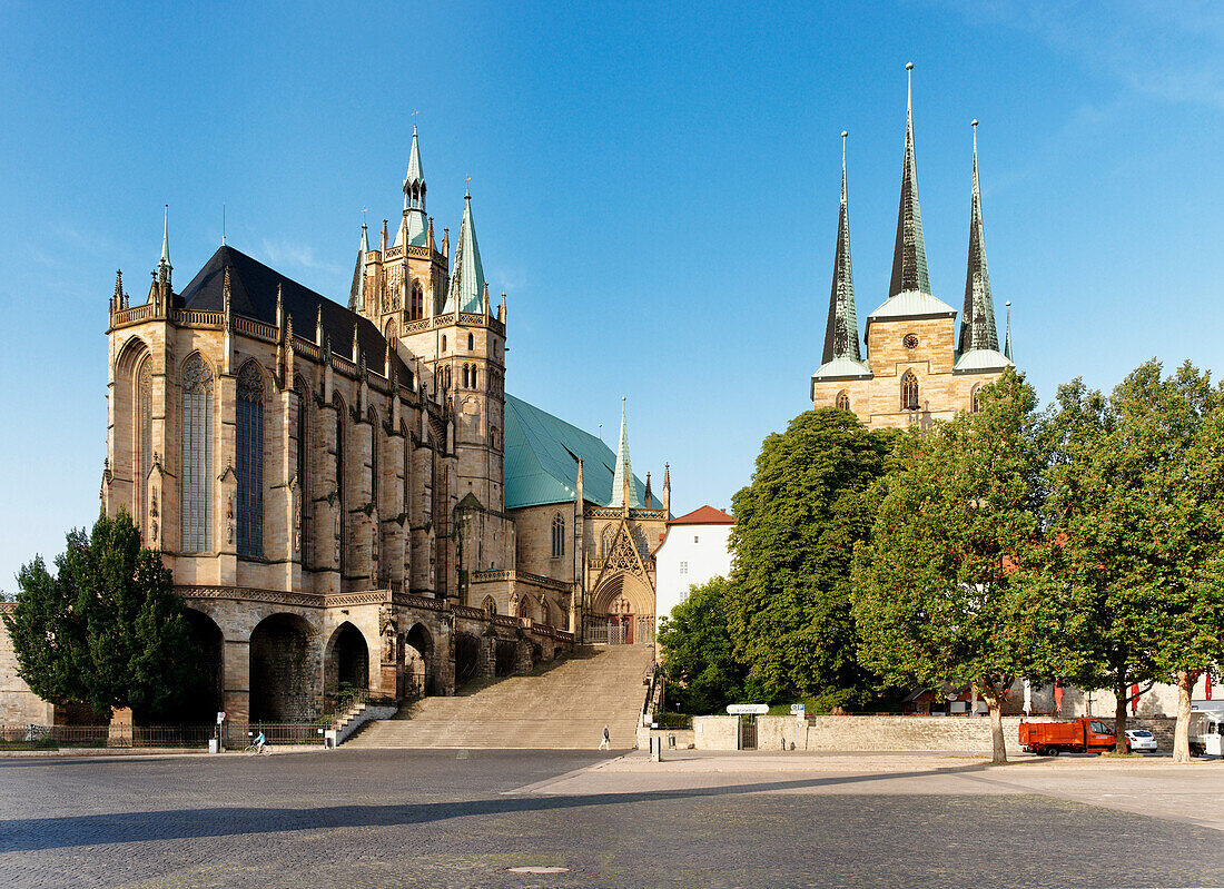 Domplatz, Erfurter Dom und Severikirche, Erfurt, Thüringen, Deutschland