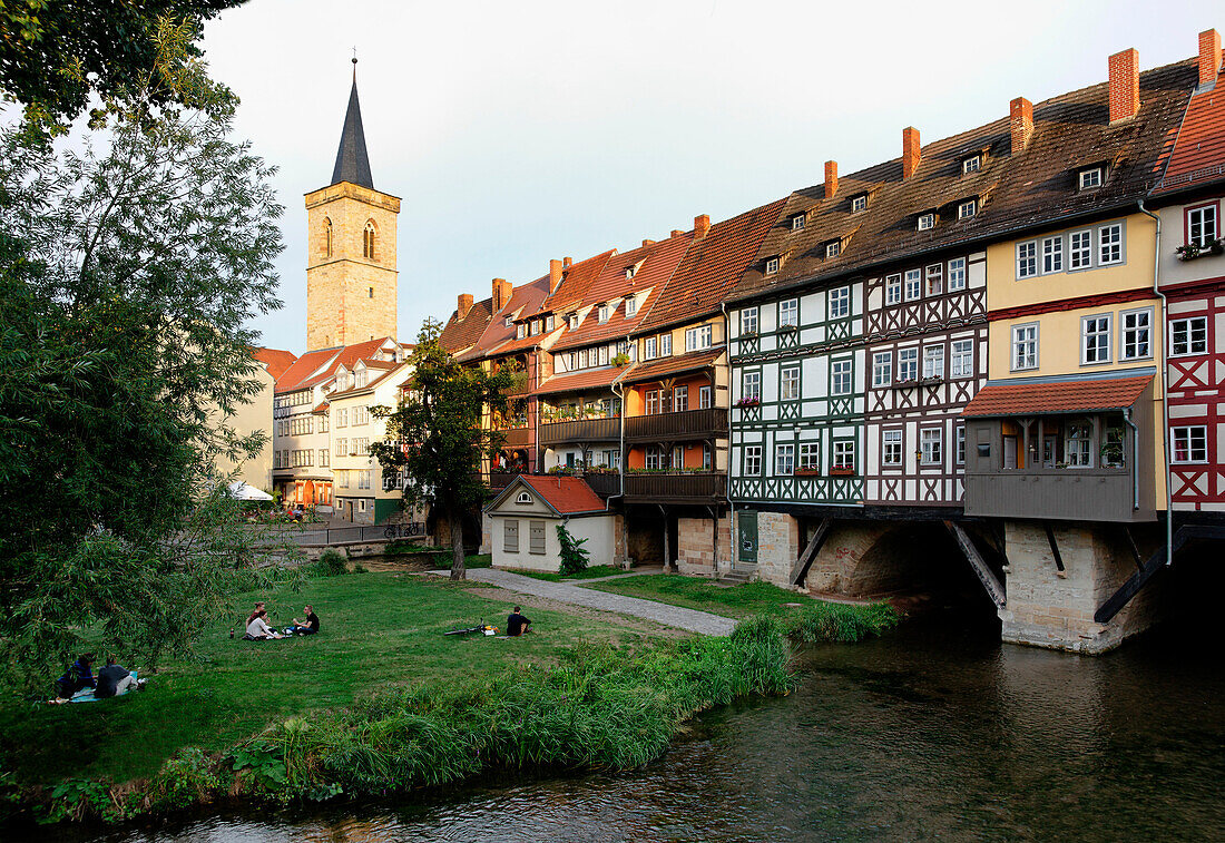 Krämerbrücke, Aegidienkirche, Erfurt, Thüringen, Deutschland