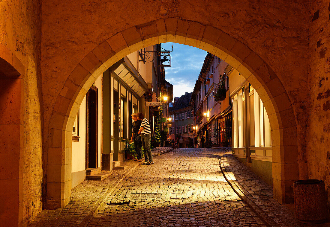 Kraemerbruecke at night, Erfurt, Thuringia, Germany