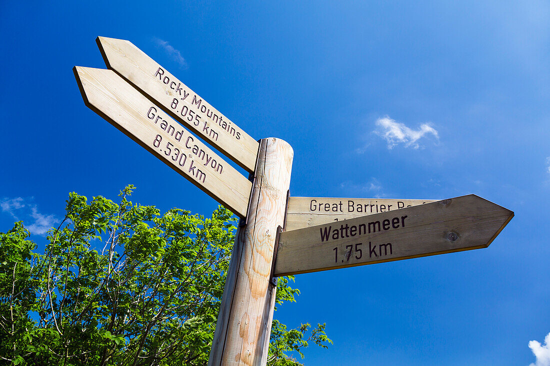 Signpost, Langeoog Island, North Sea, East Frisian Islands, East Frisia, Lower Saxony, Germany, Europe