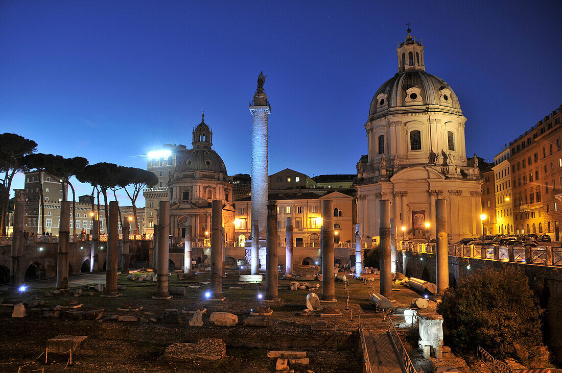 Trajans Forum with Trajan's column, Colonna di Traiano and SS. Nome di Maria, Rome, Italy