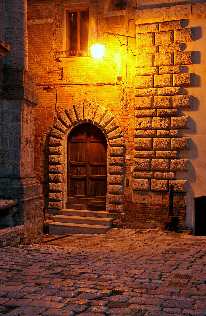 Town hall square at night, Montepulciano, Siena, South Tuscany, Tuscany, Italy