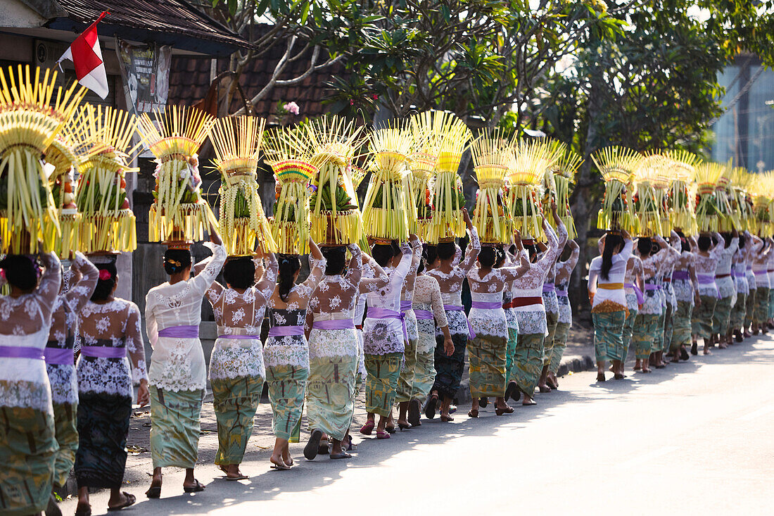 Women carrying oblations, Mengwi, Bali, Indonesia