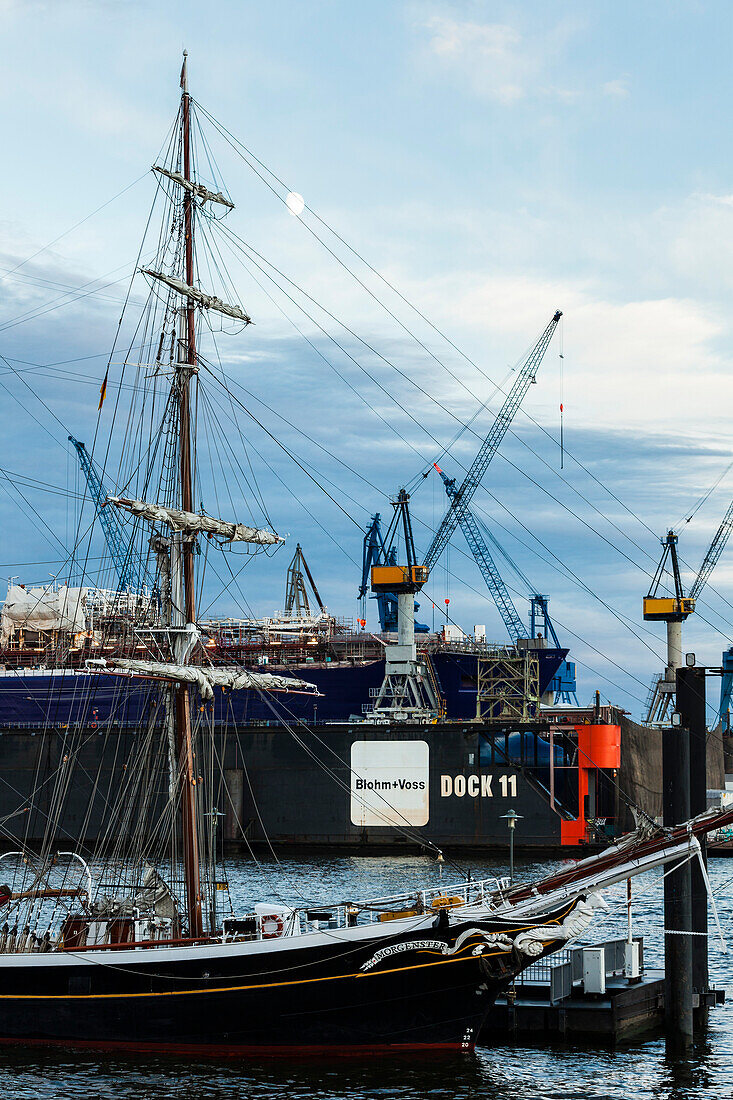 Sailship in port of Hamburg, Hamburg, Germany