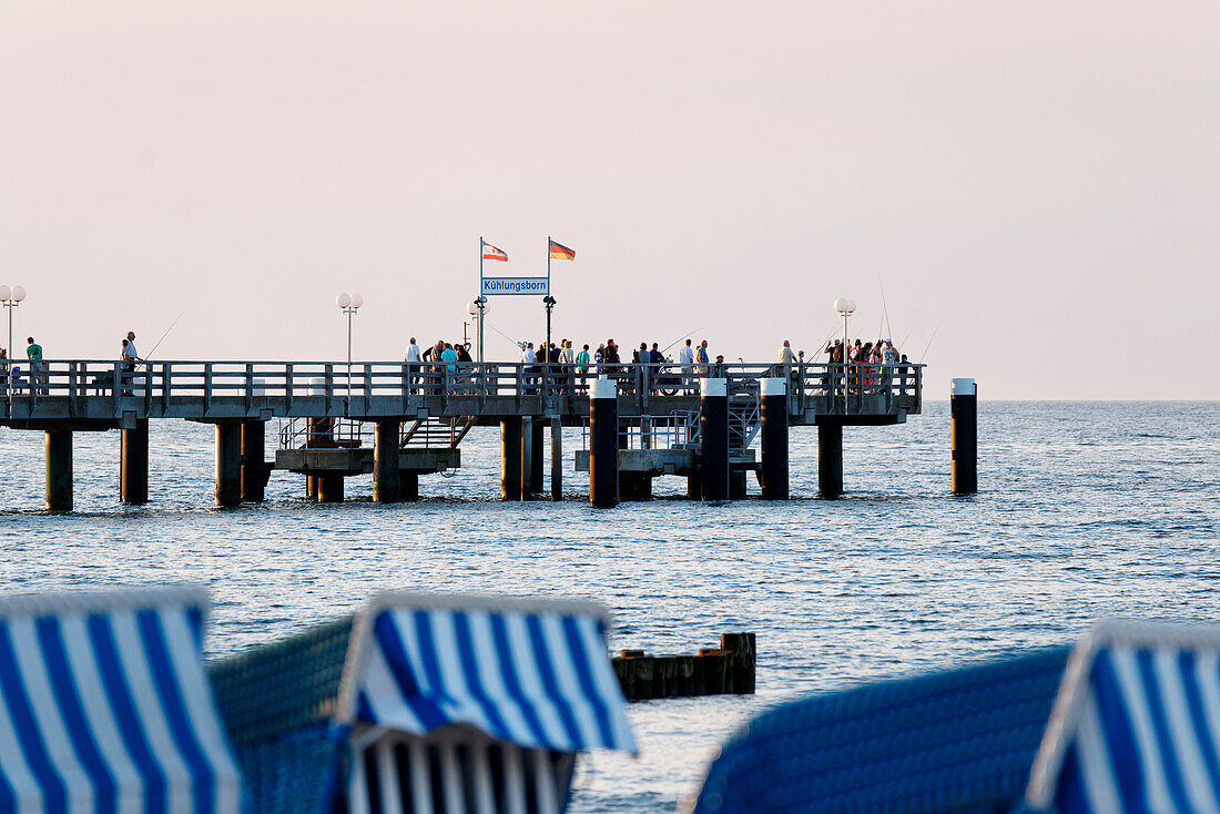 Pier in the evening, seaside resort of Kuehlungsborn at the Baltic Sea, Mecklenburg-Western Pomerania, Germany
