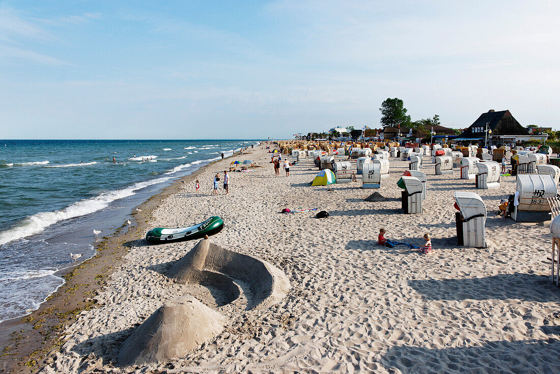 Baltic Sea beach with hooded beach chairs, Baltic Resort Dahme, Schleswig-Holstein, Germany