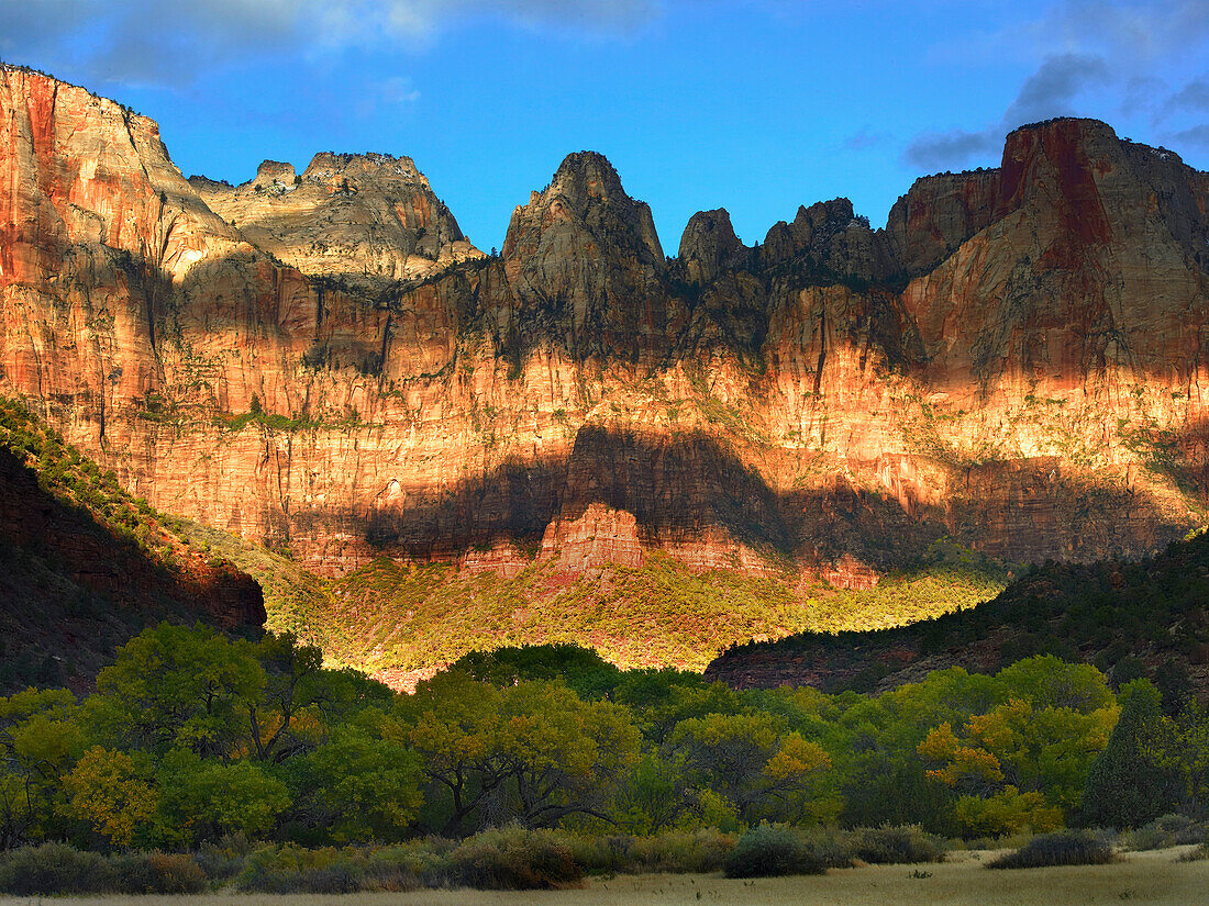 Towers of the Virgin with cloud shadows, Zion National Park, Utah