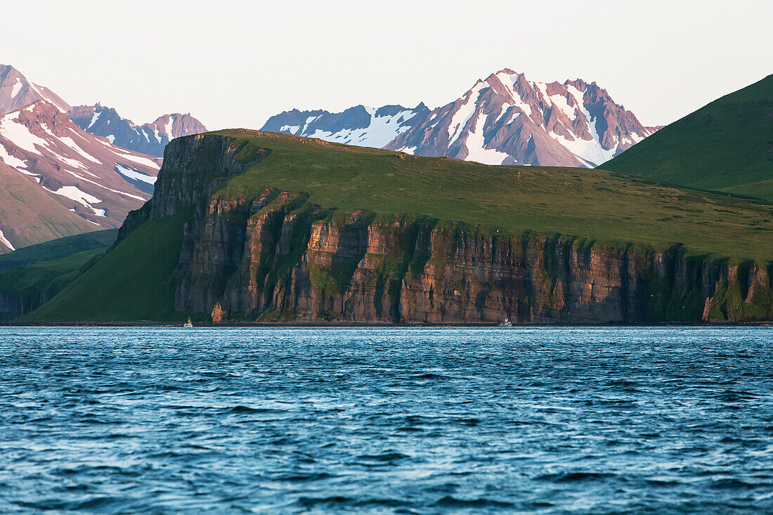 Palisade Cliffs on the Alaska Peninsula in Ikatan Bay near False Pass, Southwest Alaska, summer.