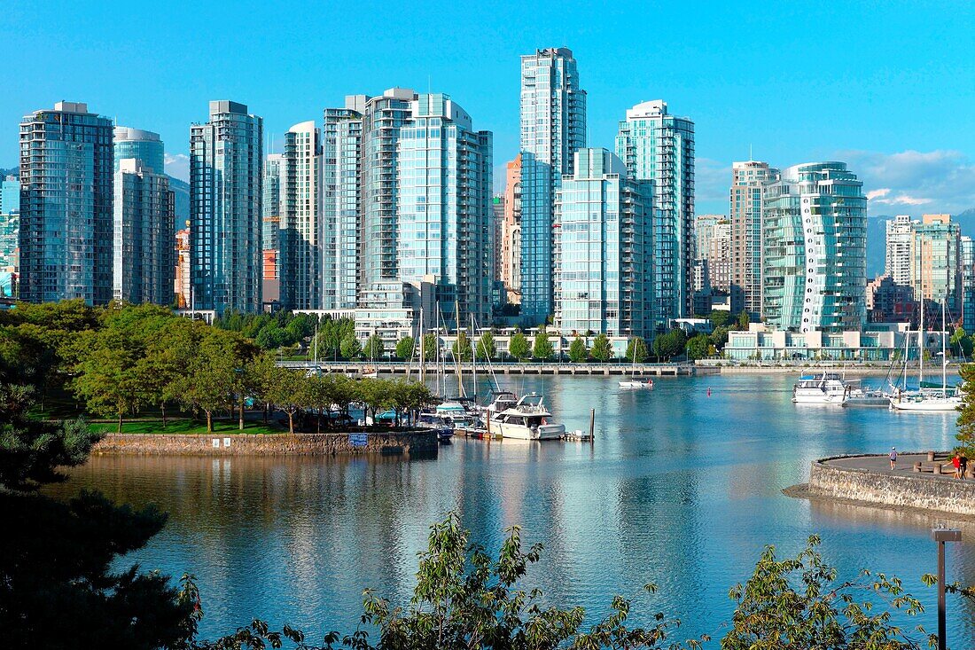 Skyline of Vancover Canada from across False Creek