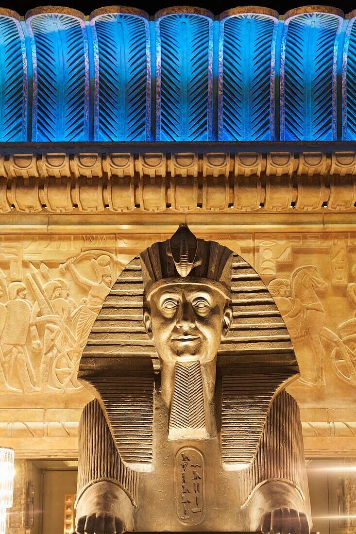 UK, England, London, Knightsbridge, Harrods, Egyptian Escalator, Sphinx Statue with Contemporary Egyptian Face