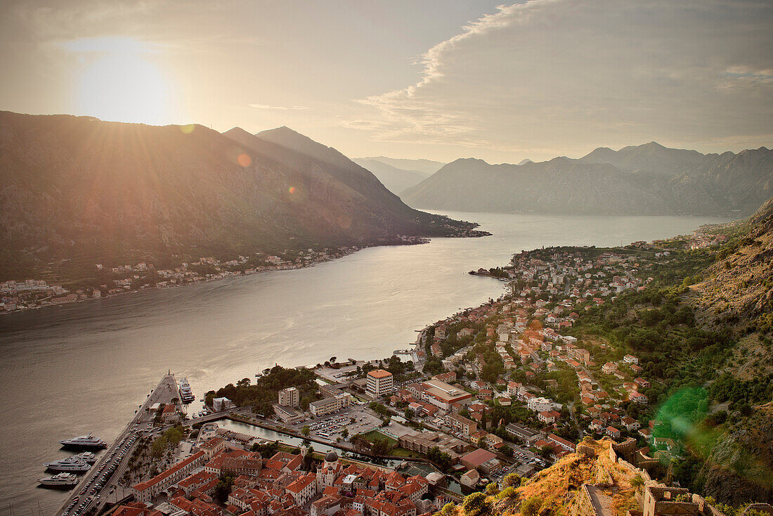 View of the old town and bay of Kotor, Adriatic coastline, Montenegro, Western Balkan, Europe, UNESCO