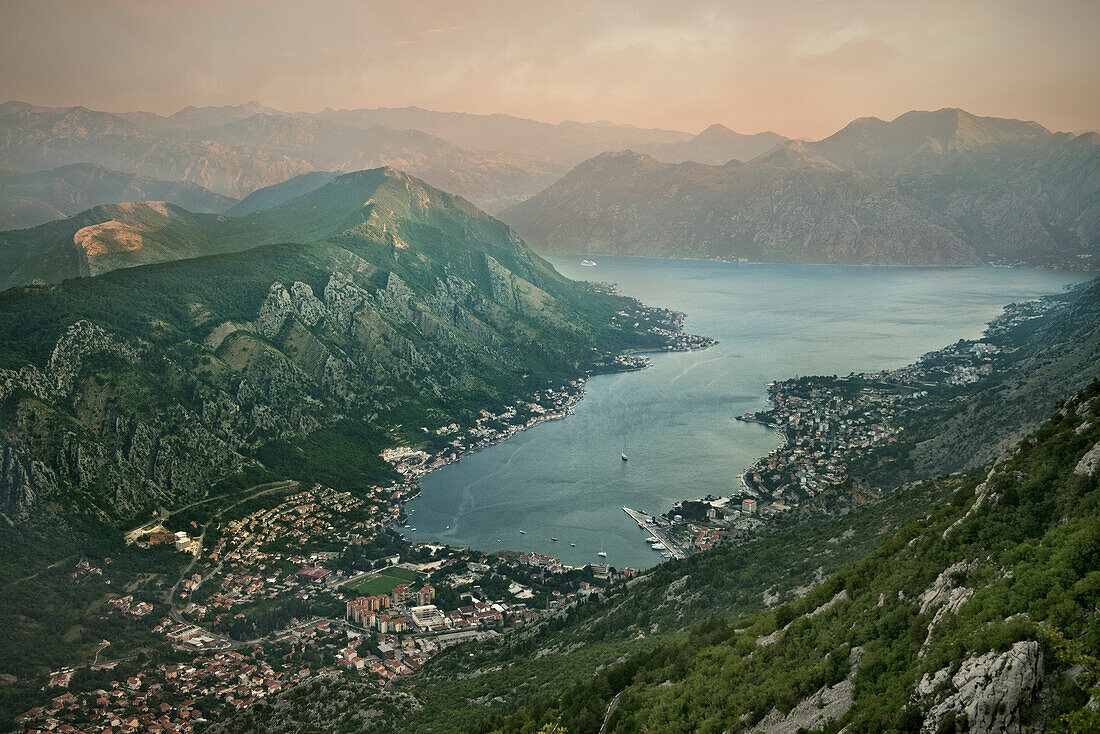 Panoramic view at Kotor and the bay of Kotor, Adriatic coastline, Montenegro, Western Balkan, Europe, UNESCO