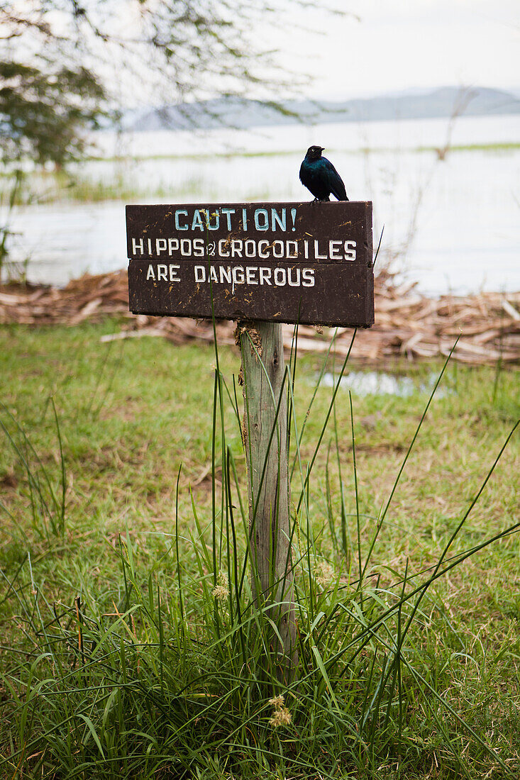 Warning sign next to Lake Baringo, Rift Valley, Kenya