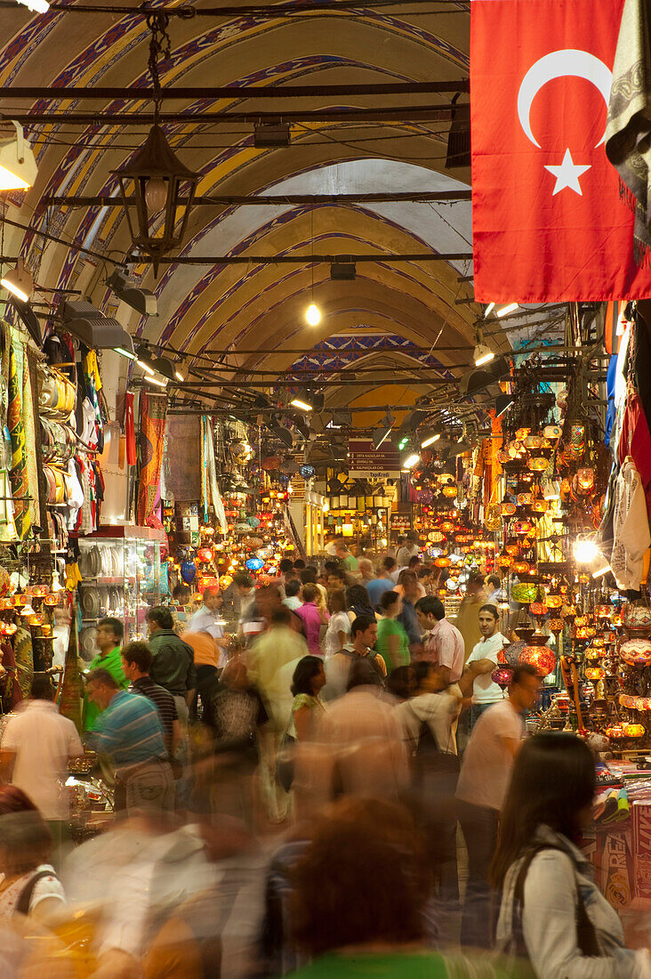 Crowds of people in Grand Bazaar, Istanbul, Turkey