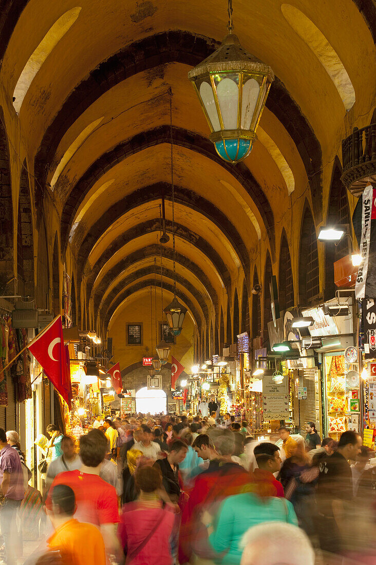 Crowds of people in Egyptian Bazaar, Istanbul, Turkey