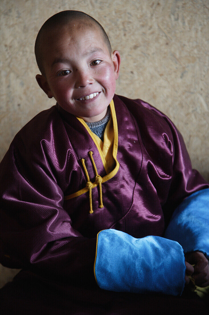 Mongolia, Erdene Zuu Monastery, Kharkhorin, Student Lama in classroom at school for lamas