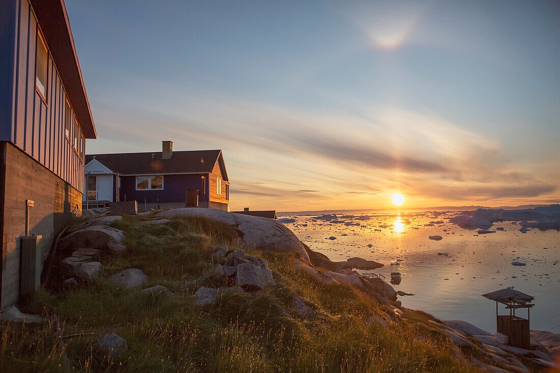 Colorful houses and Icefjord, Ilulissat, Greenland