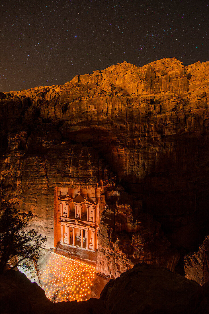 Al Khazneh in candlelight, Petra, Jordan, Middle East