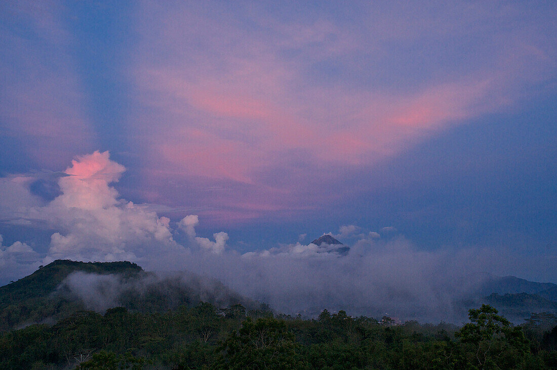 Vulcanos near Bajawa in the evening dawn, Flores, Nusa Tenggara Timur, Lesser Sunda Islands, Indonesia, Asia