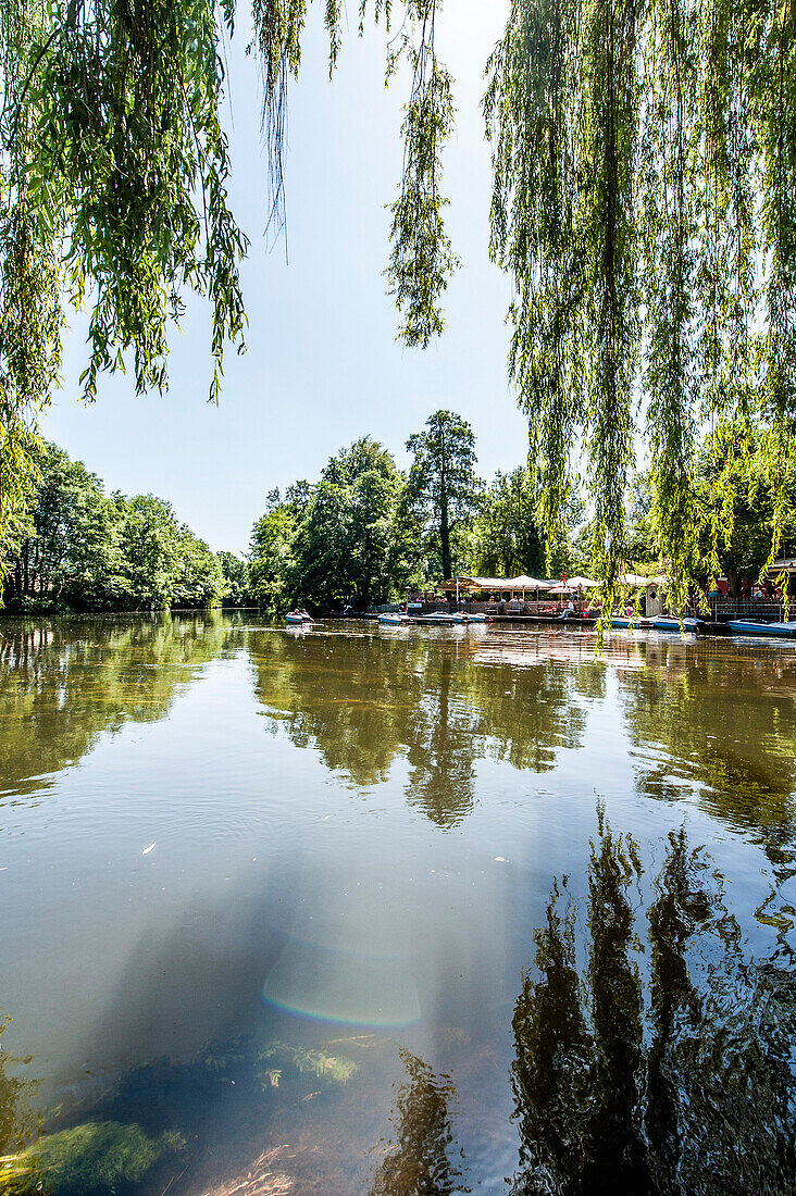 Cafe beside river Ilmenau, Lueneburg, Lower Saxony, Germany