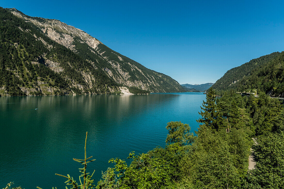 View over lake Achensee to Achenkirch, Tyrol, Austria