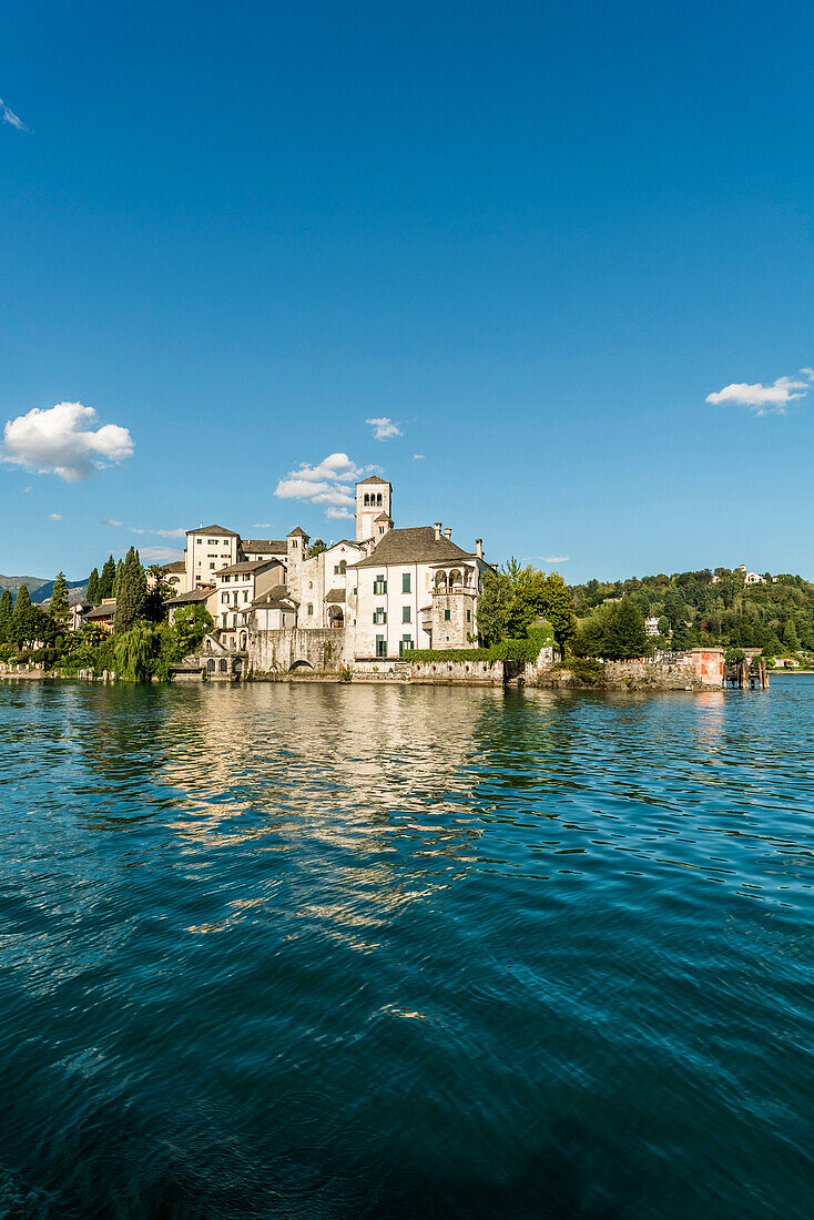 View over Lake Orta to Isola San Giulio, Piedmont, Italy