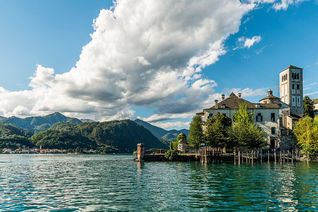 View over Lake Orta to Isola San Giulio, Piedmont, Italy