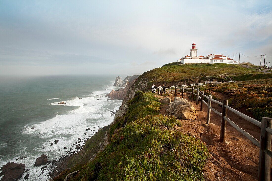 View of the Cabo da Roca, with its cliffs, its abrupt coast and its lighthouse  Sintra, Lisbon, Portugal, Europe