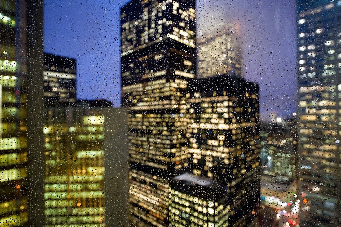 Downtown lights in the rain