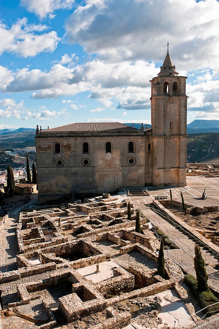 Abbey church from citadel, La Mota castle, Alcala la Real, Spain