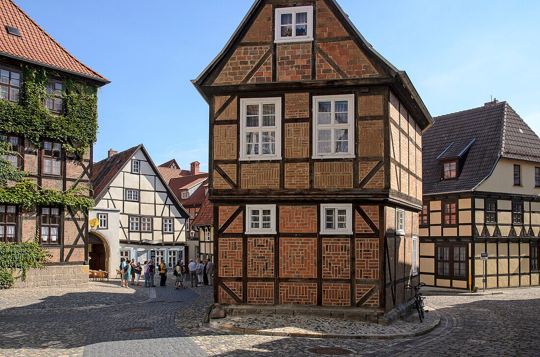 Half-timbered houses at Finkenherd, Quedlinburg, Harz, Saxony-Anhalt, Germany, Europe