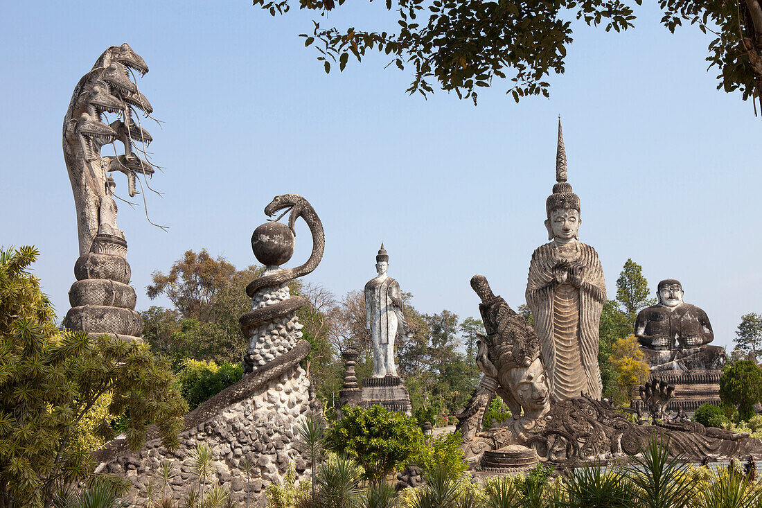 Buddhistic sculptures in Sala Kaeo Ku Park near Nong Khai on the Mekong River, Isan region, Northeast of Thailand, Asia