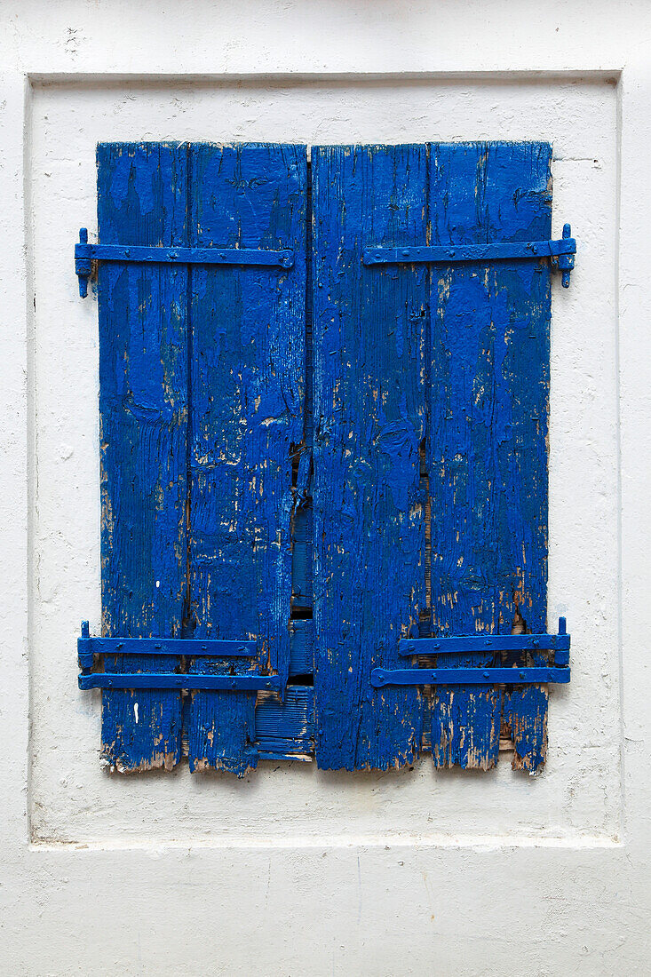Old and weathered window shutter, Lakones, Corfu island, Ionian islands, Greece
