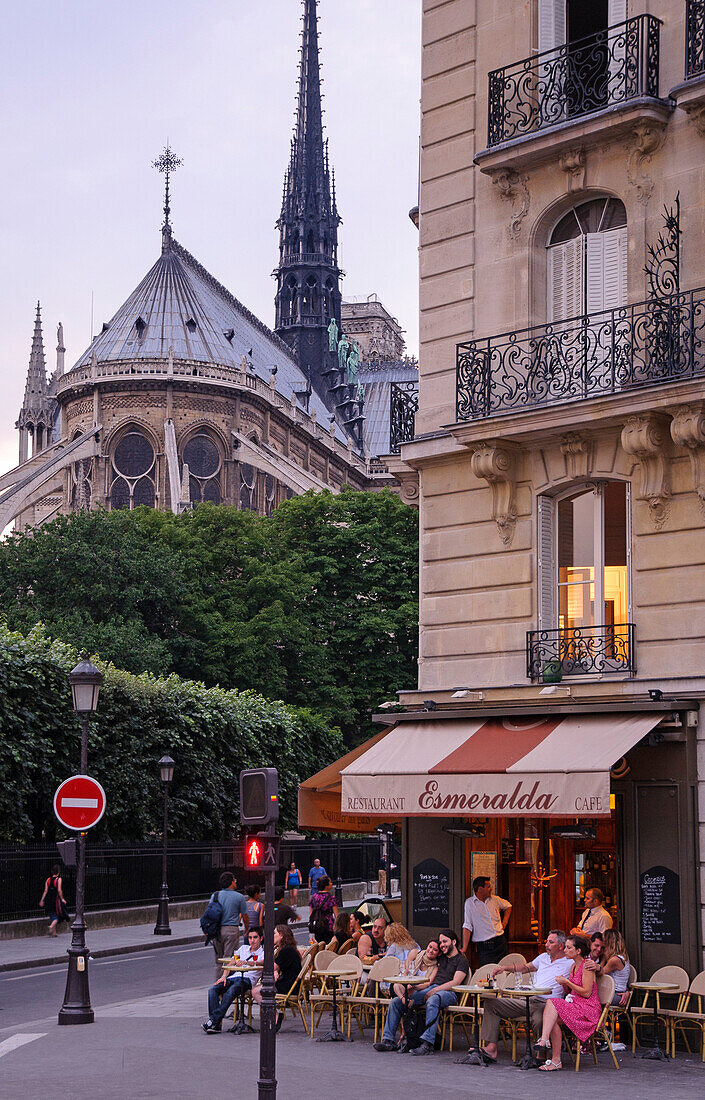 Café Esmeralda und Notre Dame, Paris, Frankreich, Europa