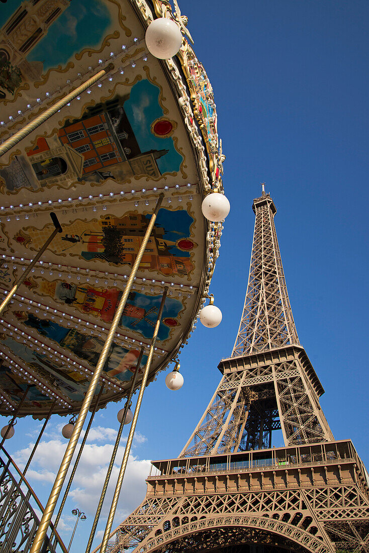 Merry-go-round near the Eiffel tower, Paris, France, Europe