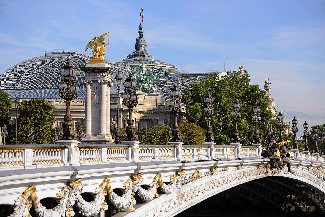 Pont Alexandre mit dem Grand Palais im Hintergrund, Paris, Frankreich, Europa