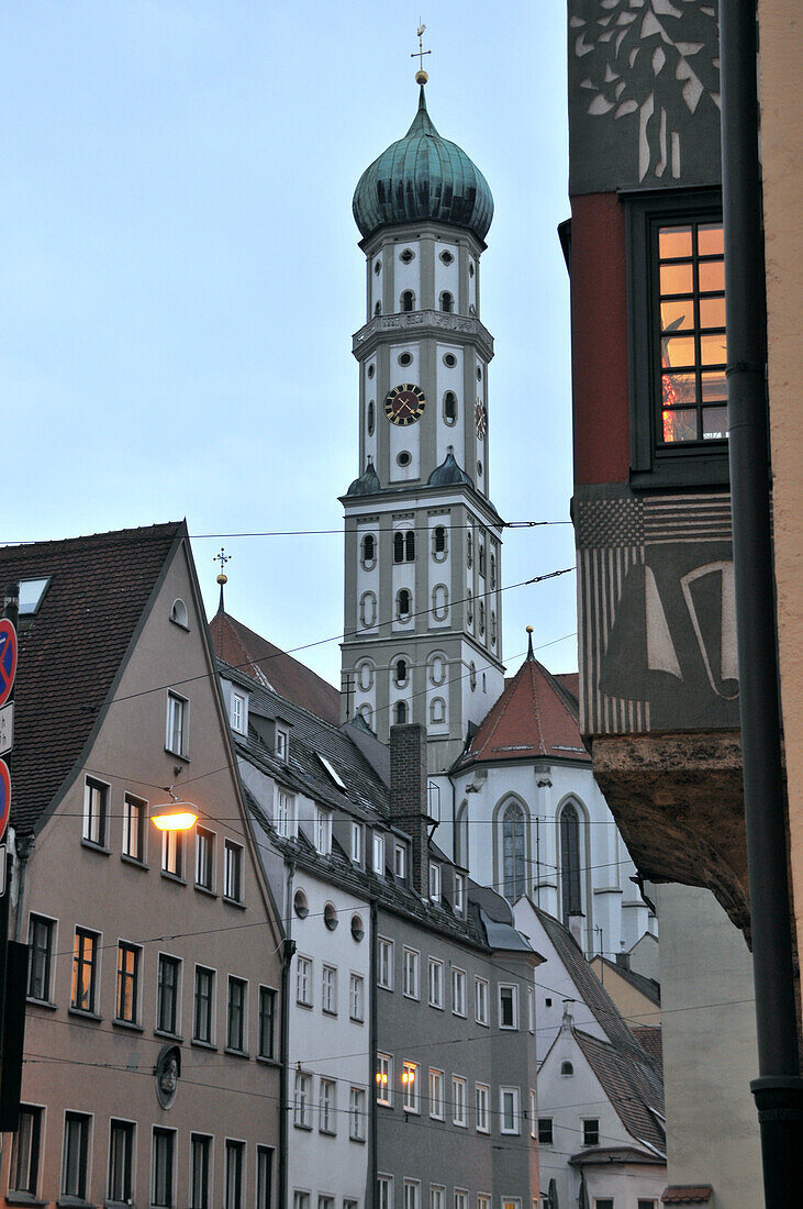 Parish church of Santa Ulrich in the evening light, Augsburg, Swabia, Bavaria, Germany