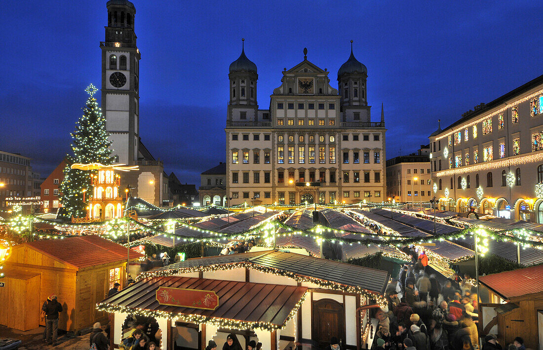 Christkindlesmarkt am Rathausplatz, Augsburg, Schwaben, Bayern, Deutschland