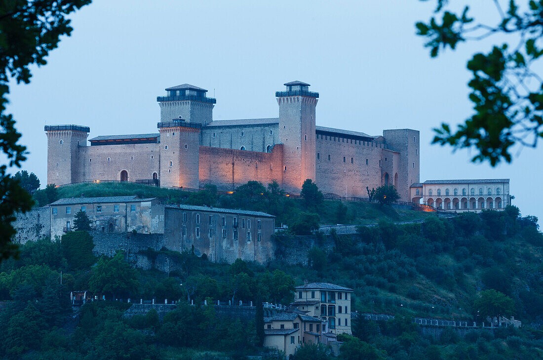 Rocca Albornoziana, cardinal´s fortress from the 14.Jhd., Valle Umbra, St. Francis of Assisi, Via Francigena di San Francesco, St. Francis Way, Spoleto, province of Perugia, Umbria, Italy, Europe