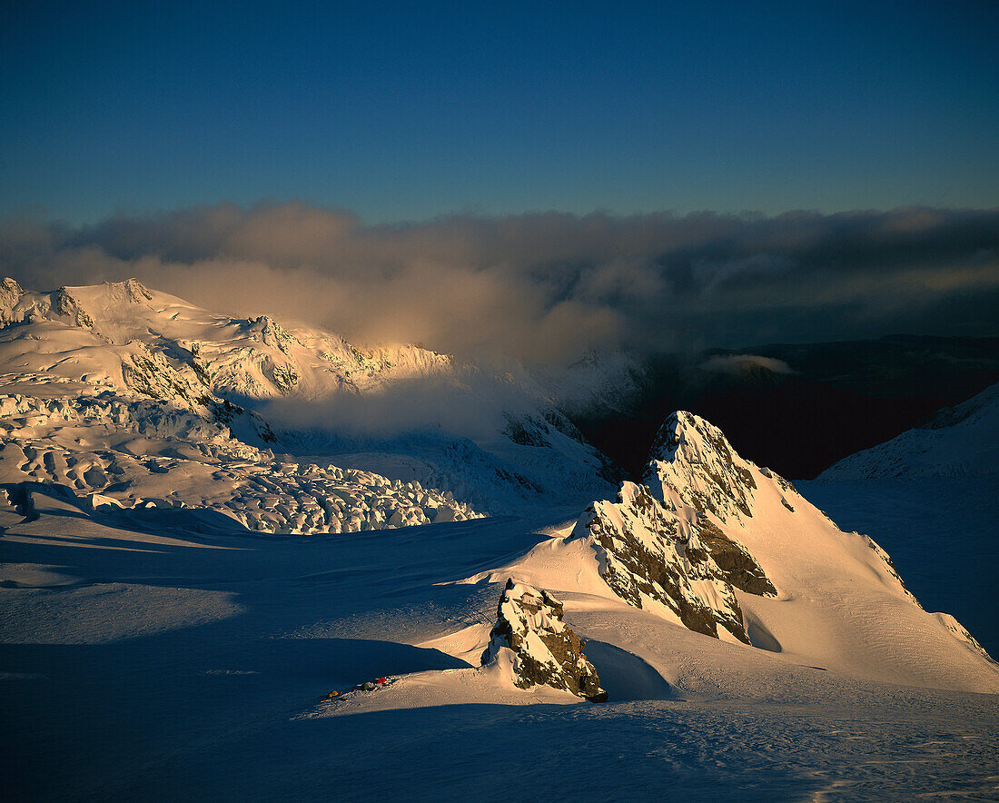 Sunrise on campsite, Franz Josef Glacier, Westland National Park, New Zealand