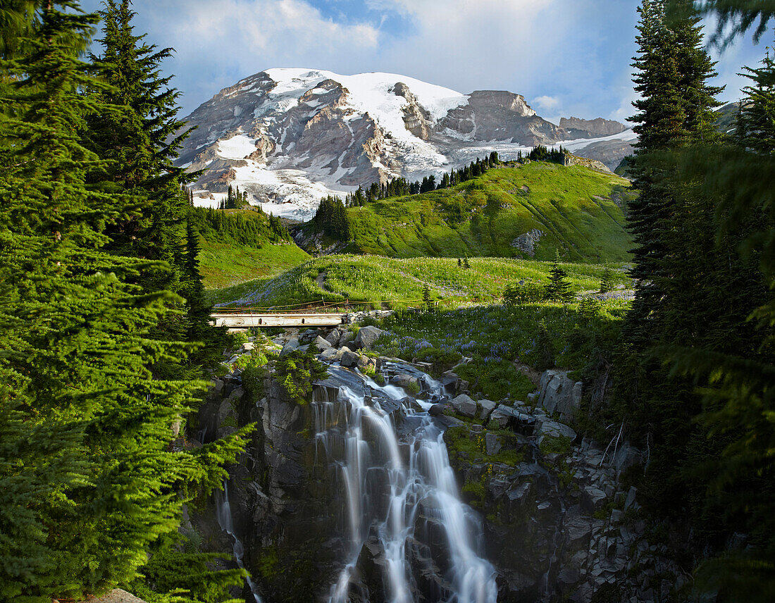 Myrtle Falls and Mount Rainier, Mount Rainier National Park, Washington
