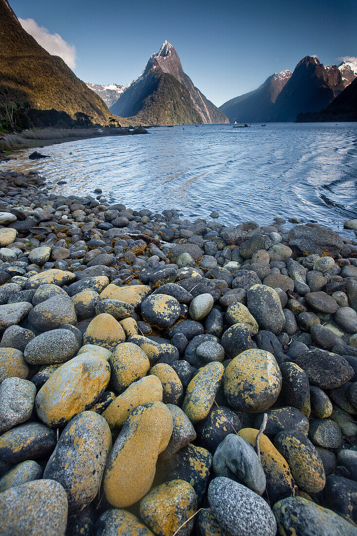 Mitre Peak in summer, Milford Sound, Fiordland National Park, New Zealand