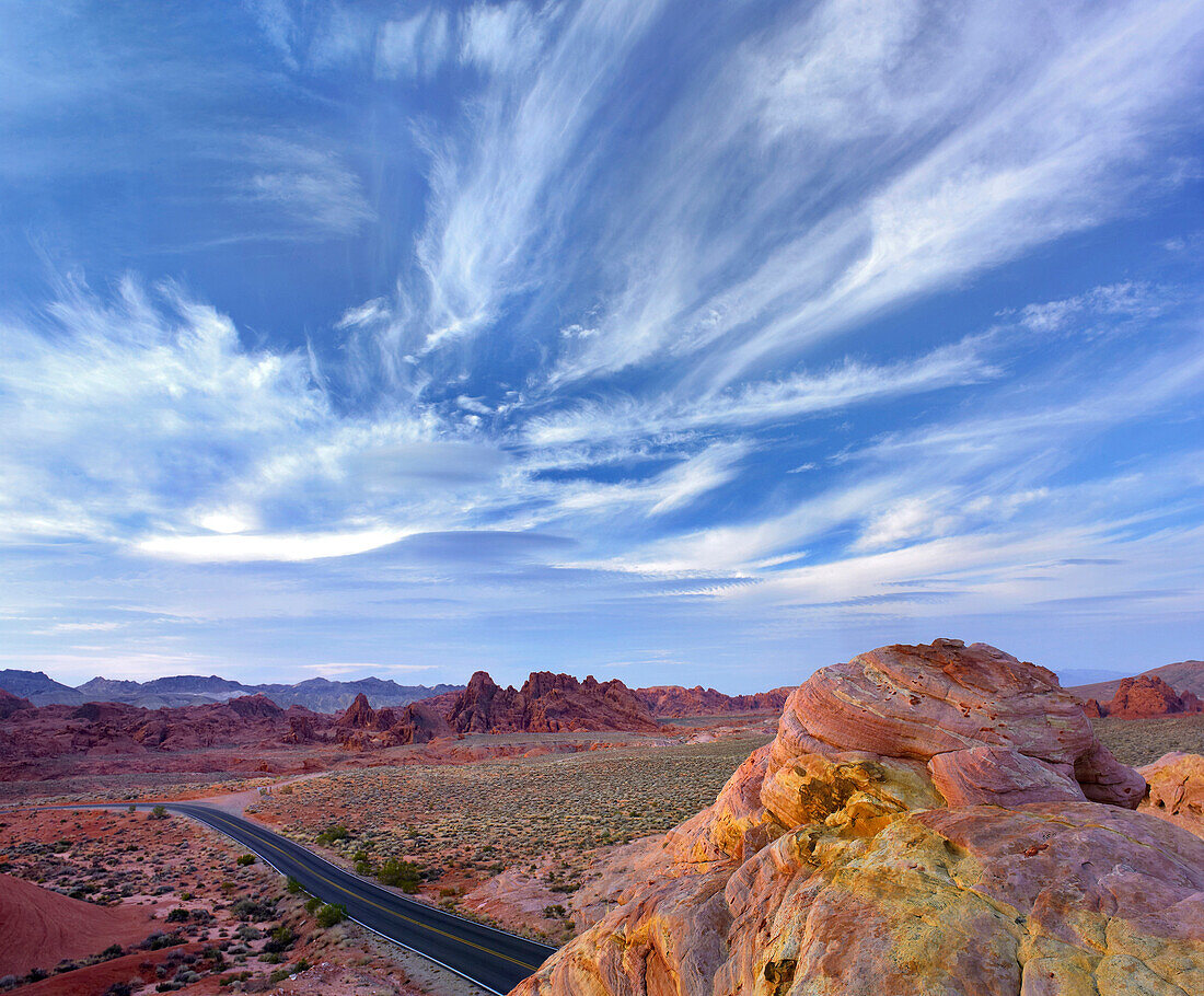 Road running through desert, Valley of Fire State Park, Nevada