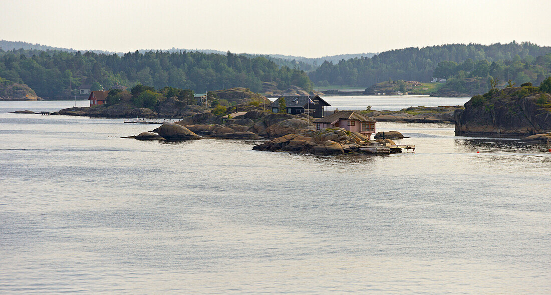 View from ferry from Stroemstad, Sweden, to Sandefjord, Norway, towards skerries near Sandefjord, Norway, Europe