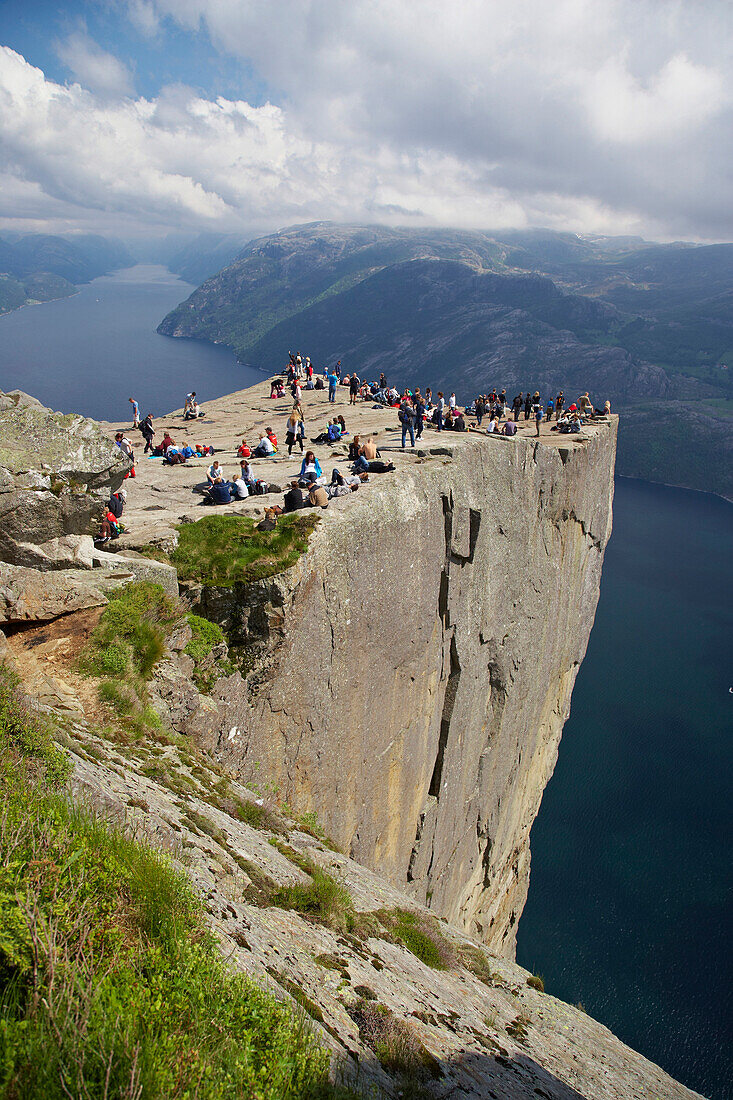 At the Prekestolen, natural rock platform, Lysefjord, Province of Rogaland, Norway, Europe