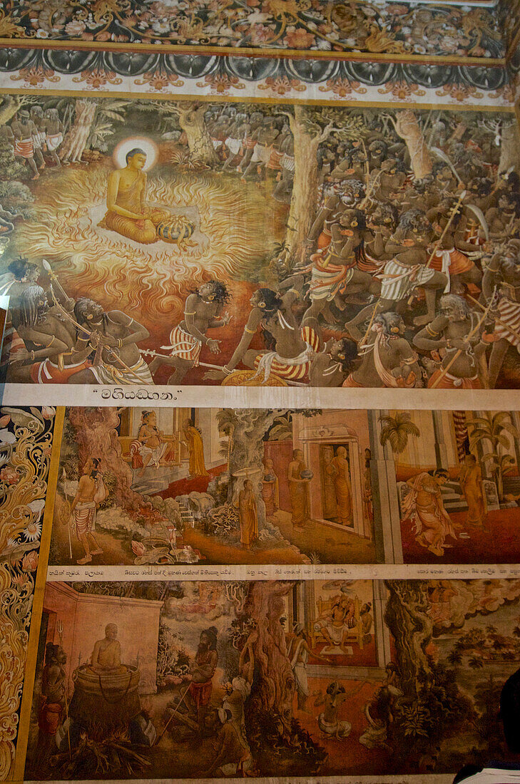 Wall painting, scenes from the life of Buddha, Kelaniya Raja Maha Vihara, buddhist temple, Colombo, Sri Lanka