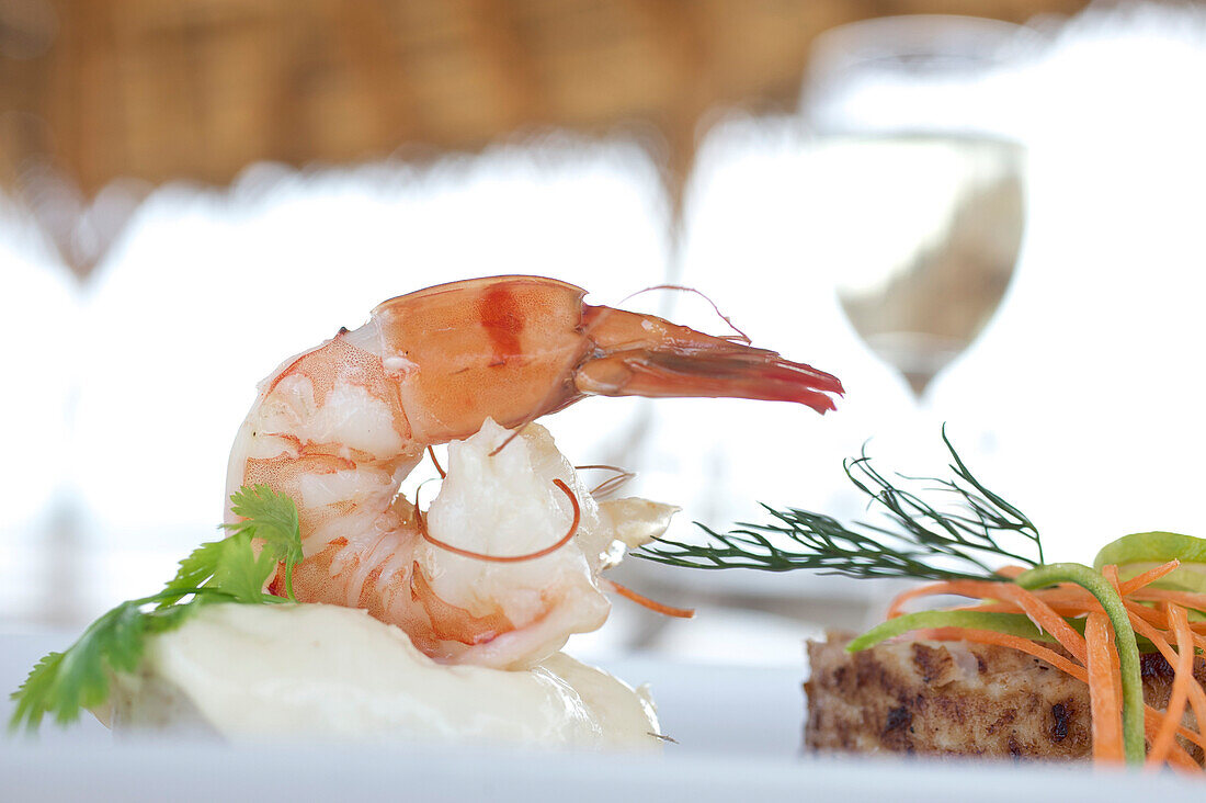 Seafood, shrimps in the beach restaurant, Passekudah, East coast, Sri Lanka